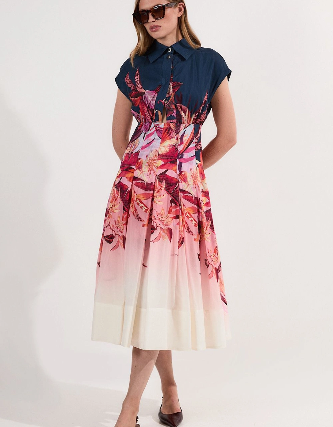 Tropical Floral Silk Cotton Woven High Neck Woven Maxi Dress, 2 of 1