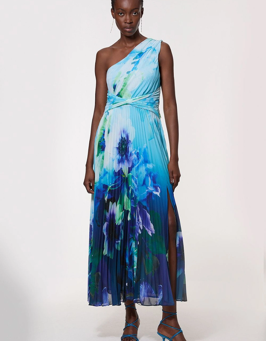 Petite Ombre Floral Soft Pleated One Shoulder Maxi Dress, 2 of 1