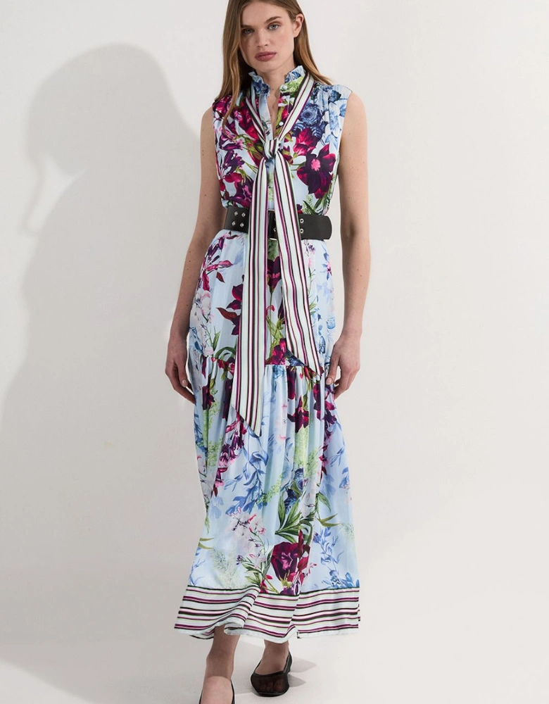 Floral Printed Tie Neck Woven Maxi Dress