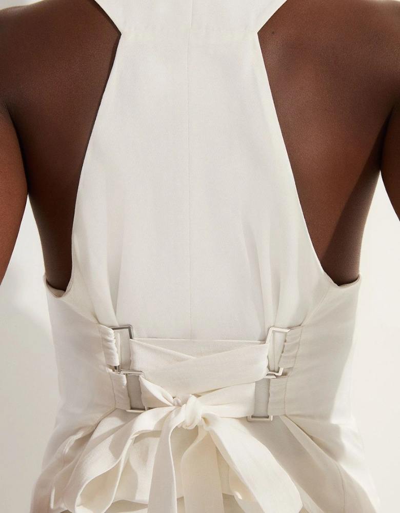 Tailored Viscose Linen Corset Back Detail Waistcoat