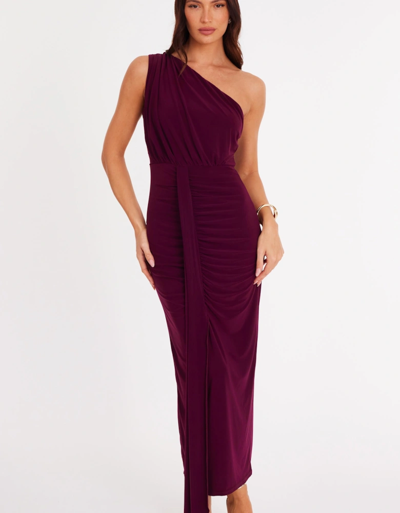 Purple One Shoulder Draped Midaxi Dress