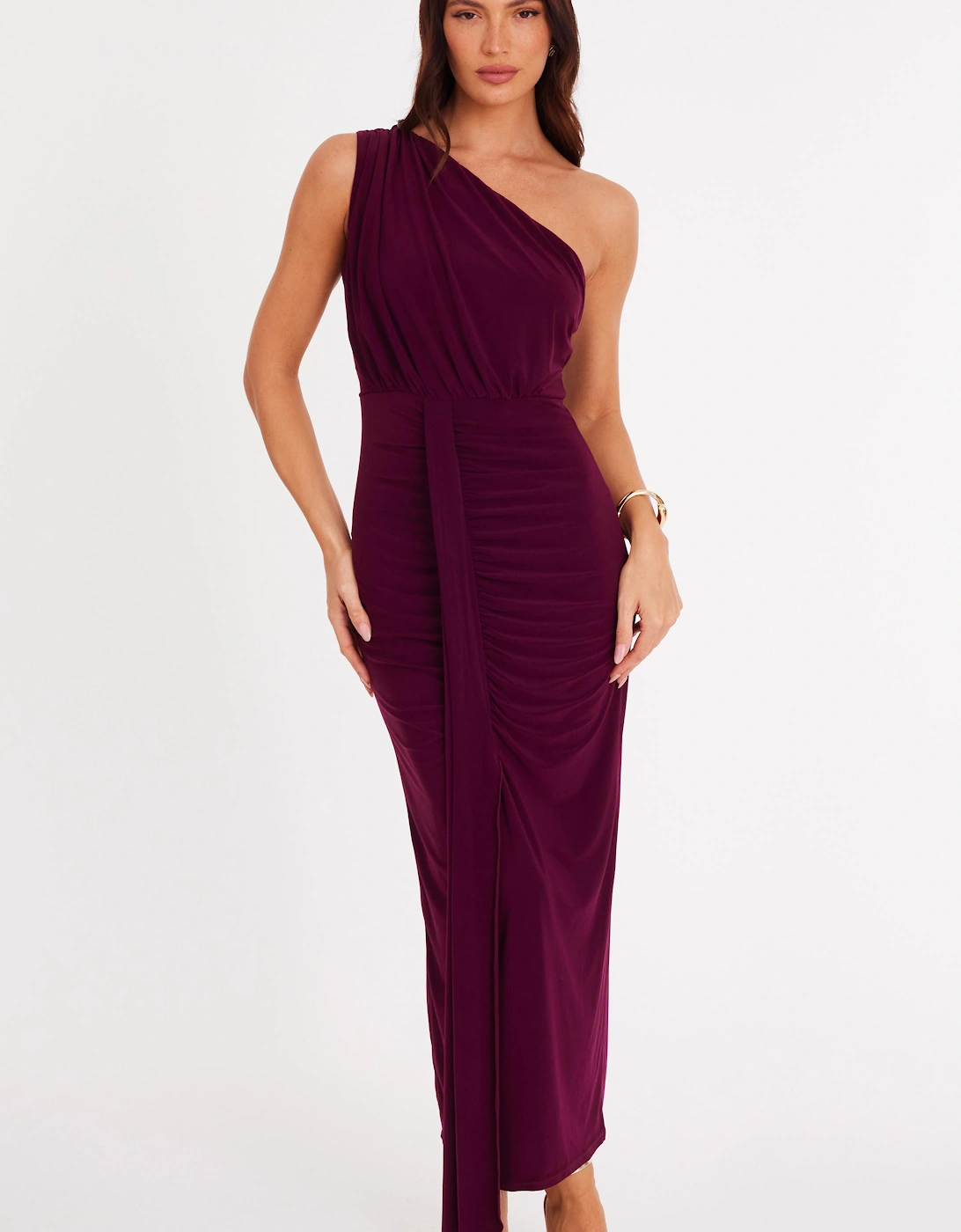 Purple One Shoulder Draped Midaxi Dress, 2 of 1