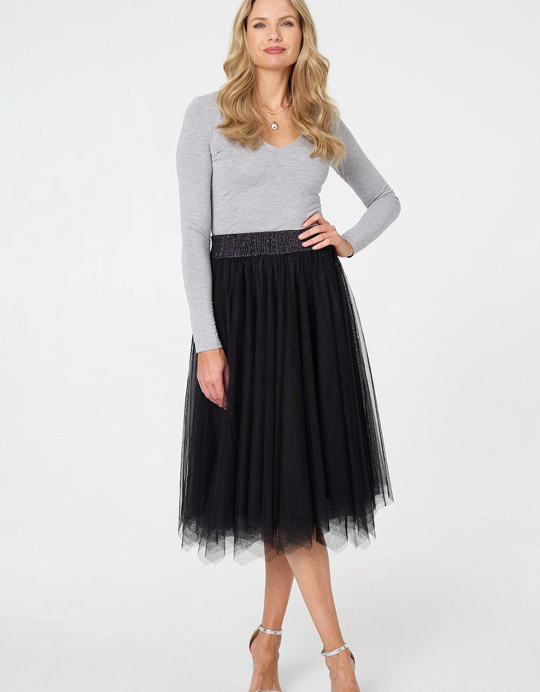 Reversible Knit Mesh Texture Midi Skirt, 2 of 1