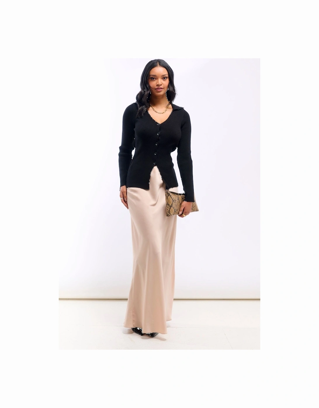 Champagne Satin Maxi Slip Skirt, 2 of 1
