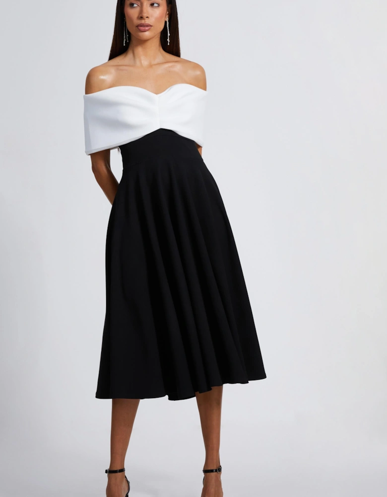 Black Contrast Skater Midi Dress