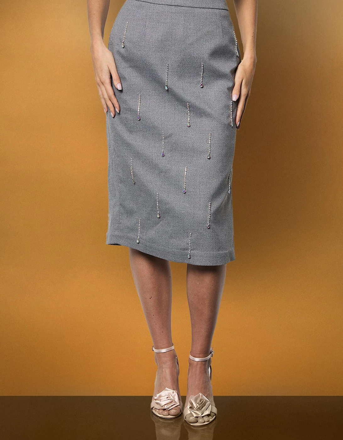 Muse Check Midi Pencil Skirt With Embellishment, 2 of 1