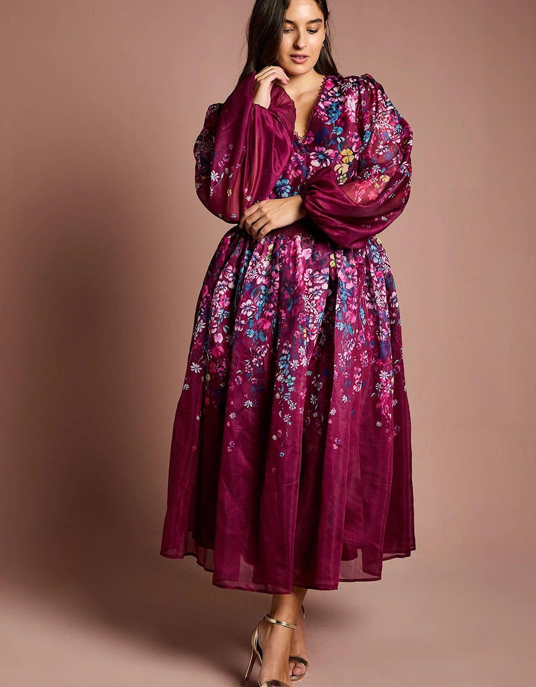 Plus Size Organza Floral Placement Lace Trim Midaxi Dress, 2 of 1