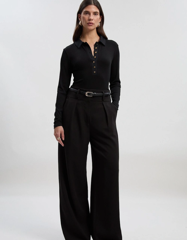 Petite Compact Stretch Essential Tailored Wide Leg Trouser