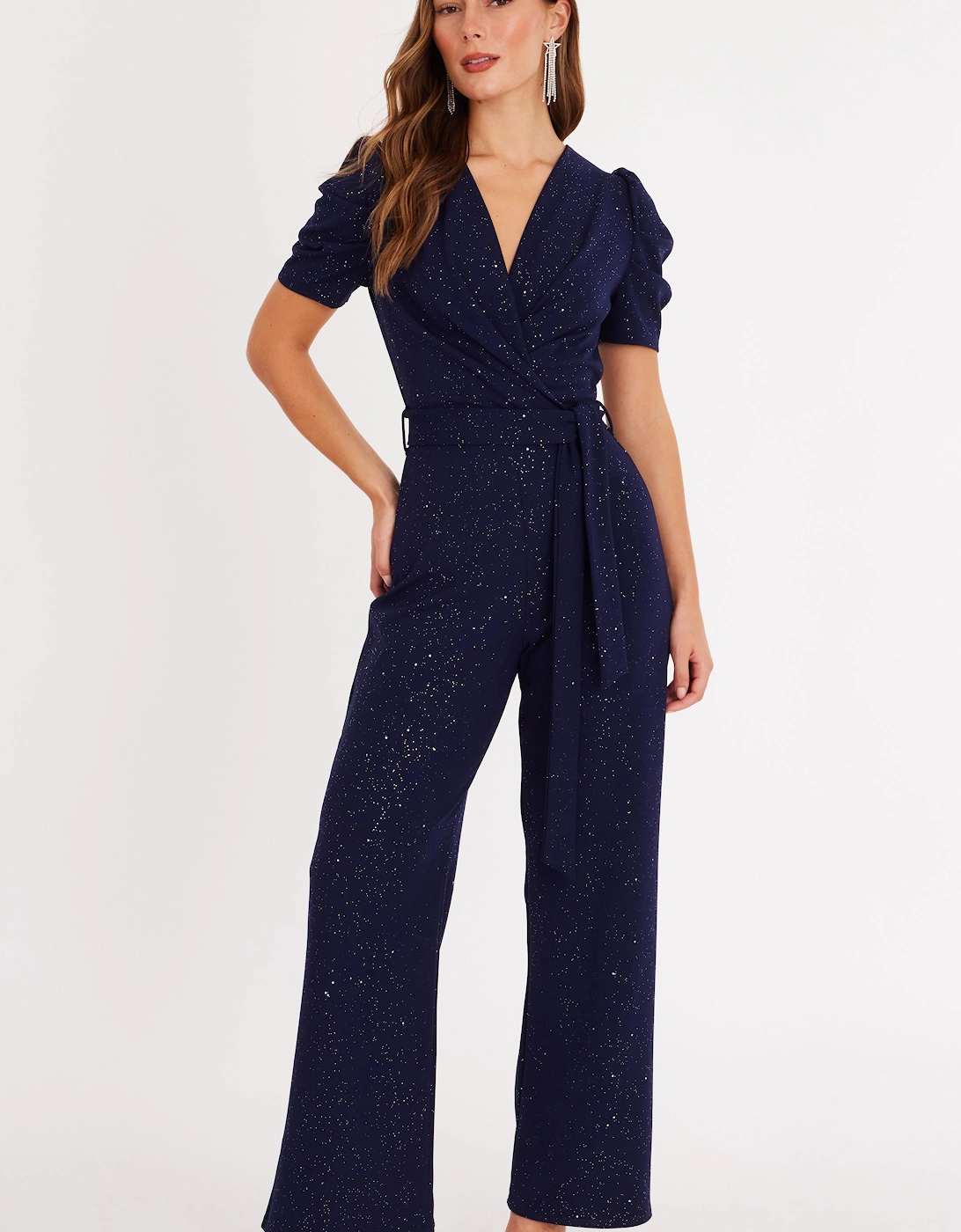 Navy Glitter Puff Sleeve Jumpsuit, 2 of 1