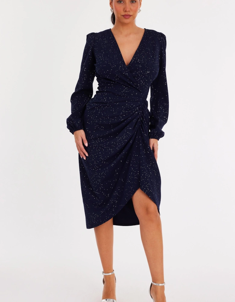 Navy Glitter Wrap Midi Dress