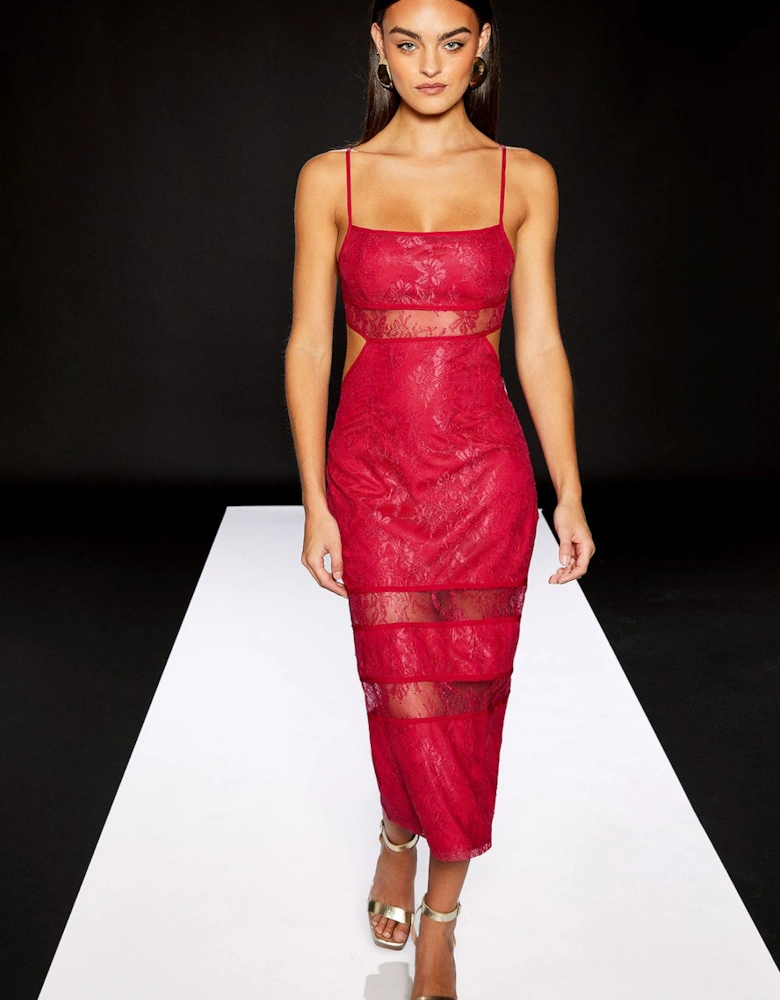 Lace Insert Cut Out Midi Dress