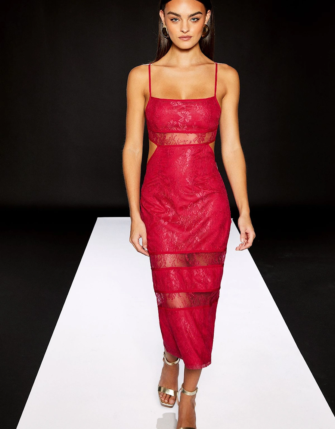Lace Insert Cut Out Midi Dress, 2 of 1