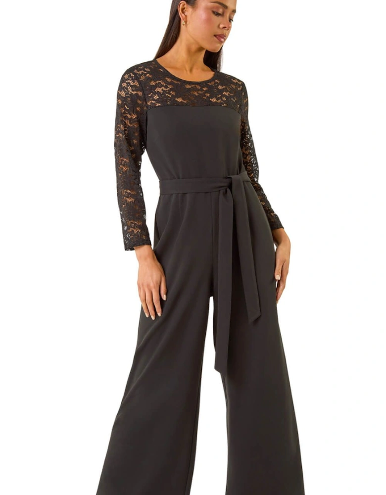 Petite Lace Contrast Stretch Jumpsuit