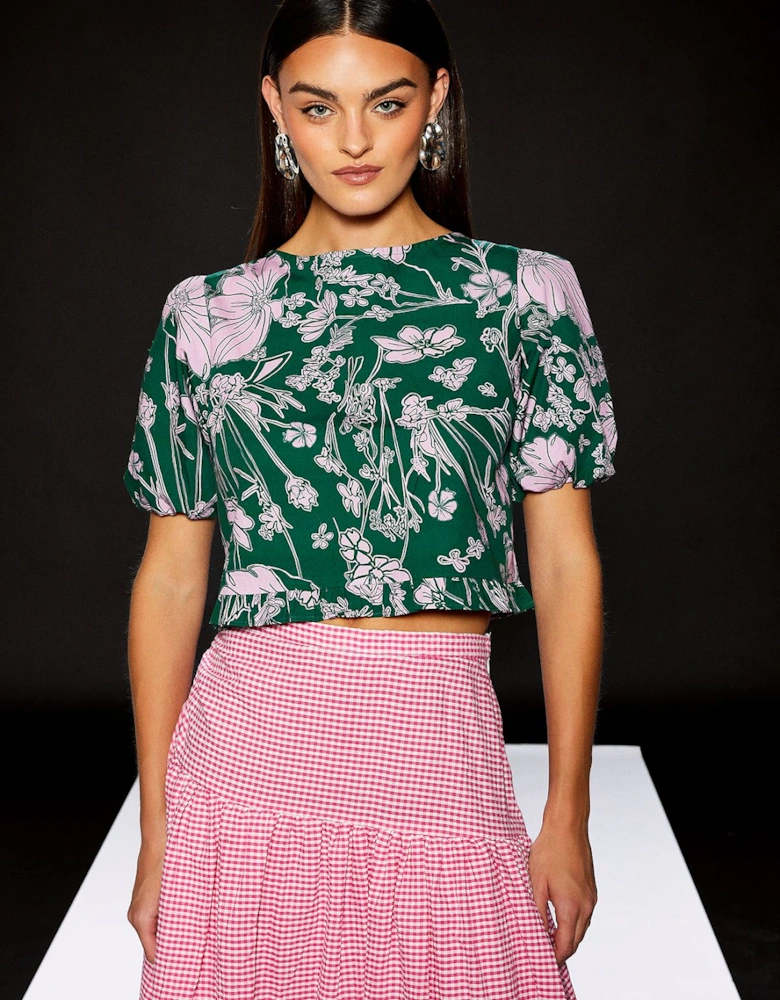 Printed Puff Sleeve Boxy Blouse