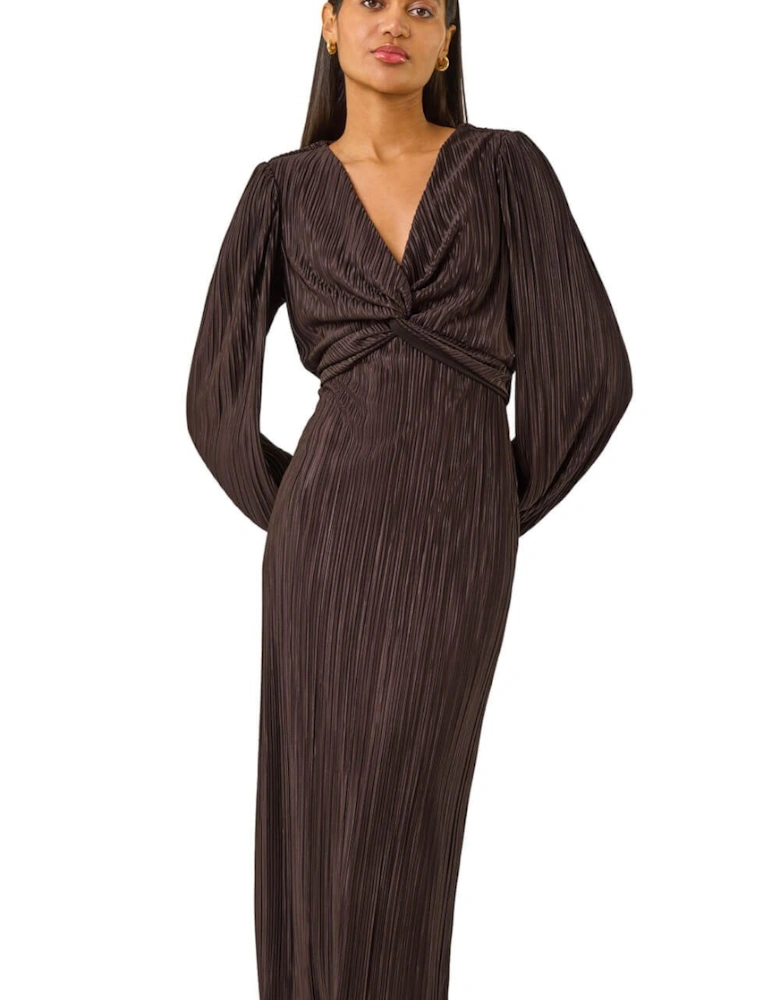 Plisse Twist Front Midi Dress