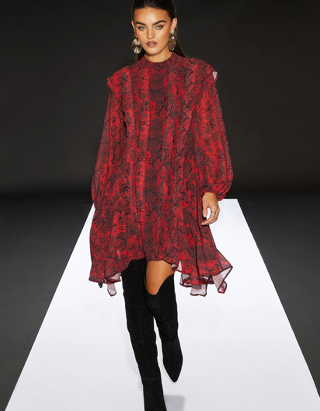 Snake Print Pleat Detail Mini Dress, 2 of 1