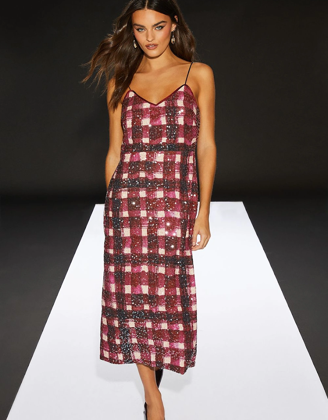 Check Sequin Strappy Dress, 2 of 1