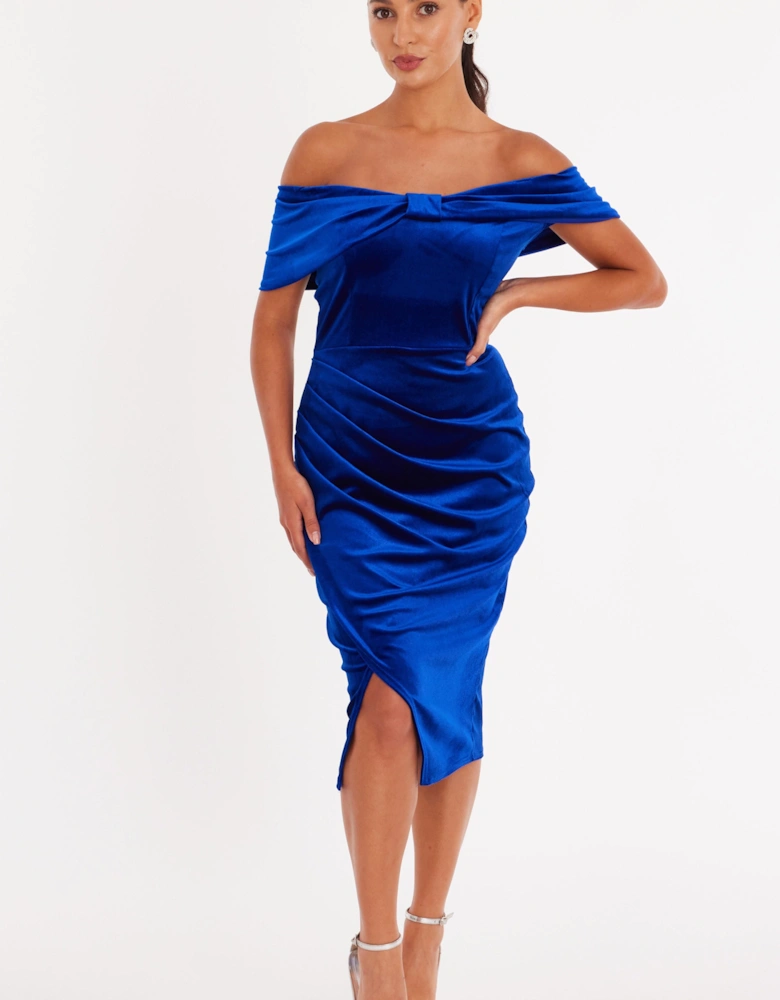 Royal Petite Velvet Bardot Midi Dress