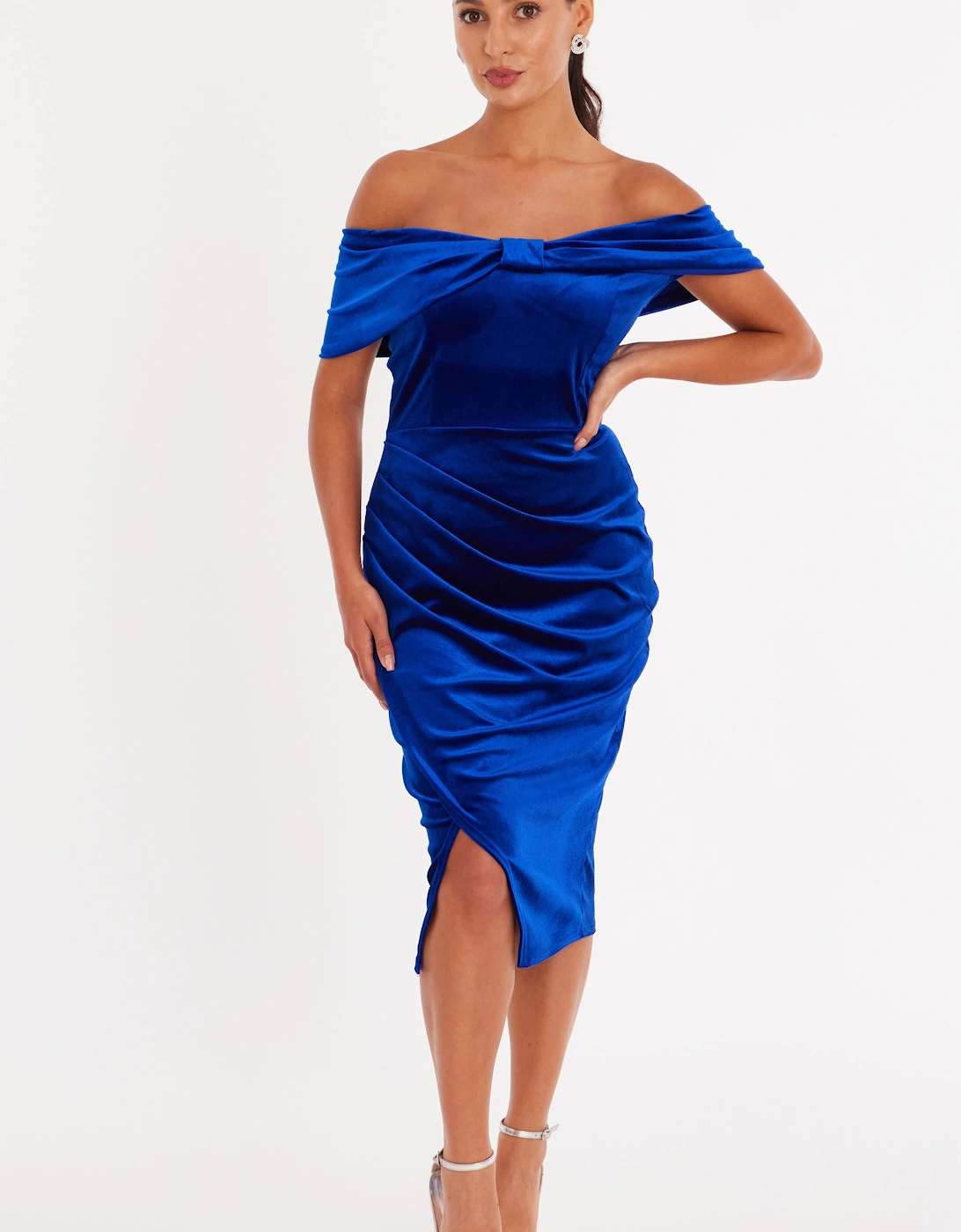 Royal Petite Velvet Bardot Midi Dress, 2 of 1