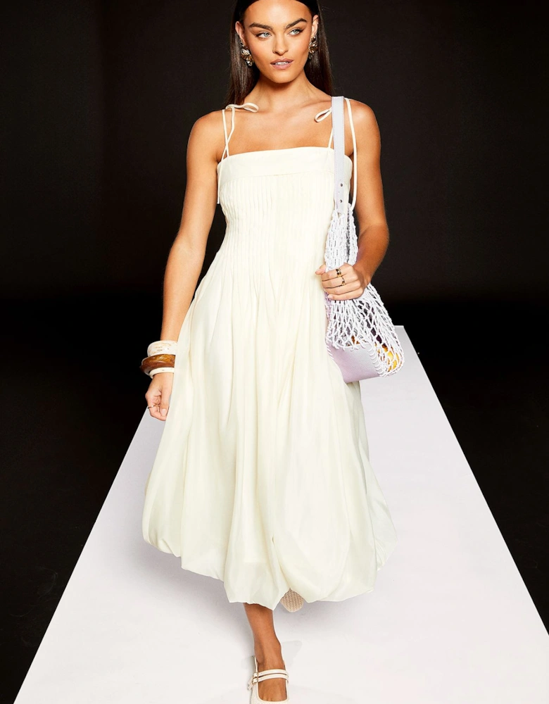 Tie Strap Pleat Detail Midi Dress