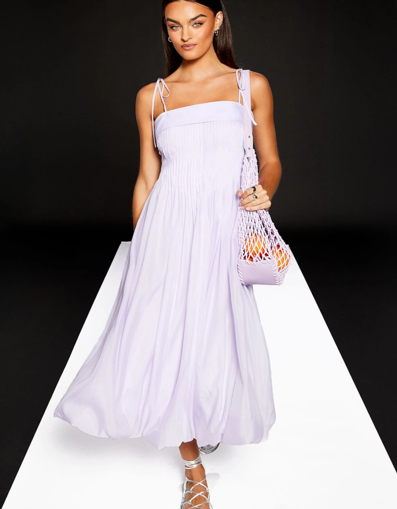 Tie Strap Pleat Detail Midi Dress