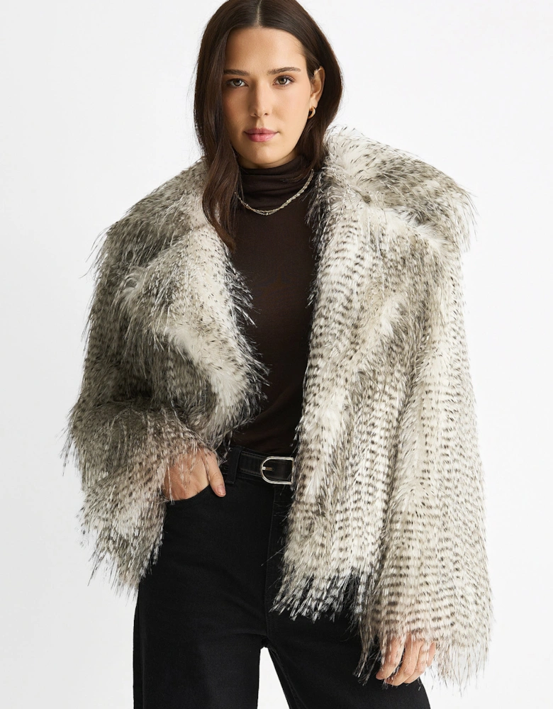 Brown Snow Leopard Faux Fur Short Jacket