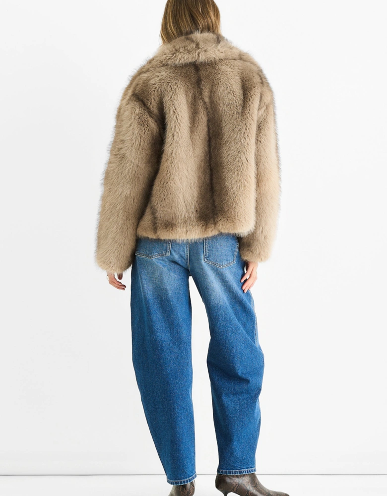 Camel Ombre Lapel Faux Fur Jacket
