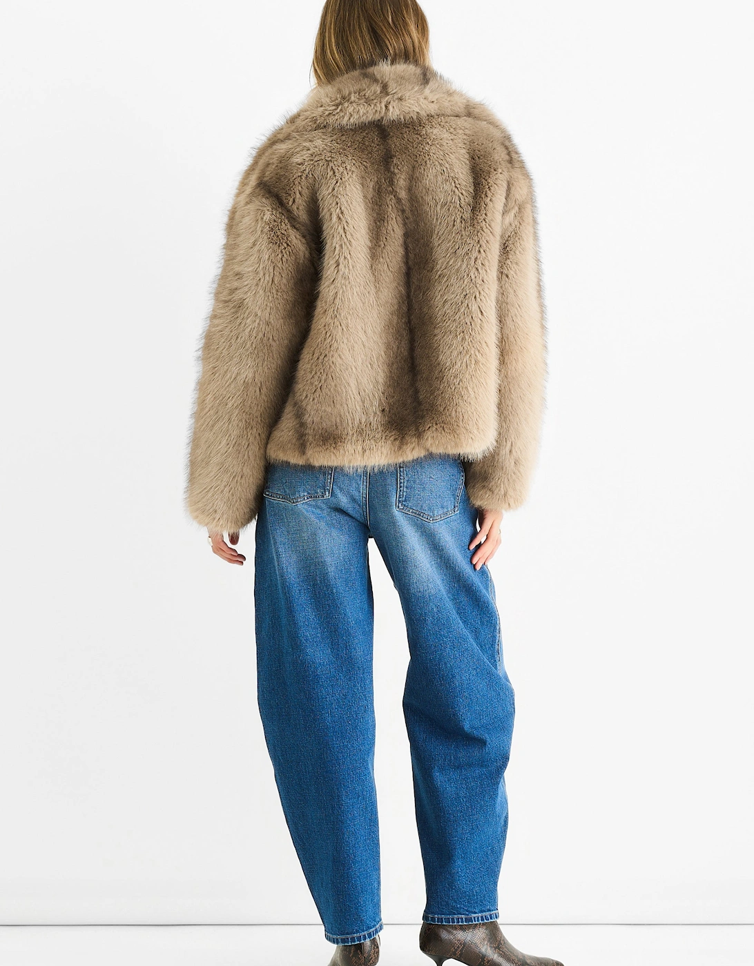 Camel Ombre Lapel Faux Fur Jacket