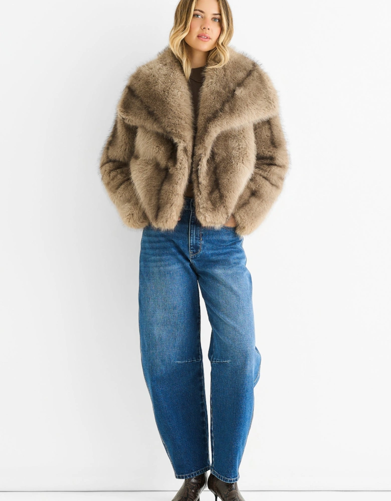 Camel Ombre Lapel Faux Fur Jacket