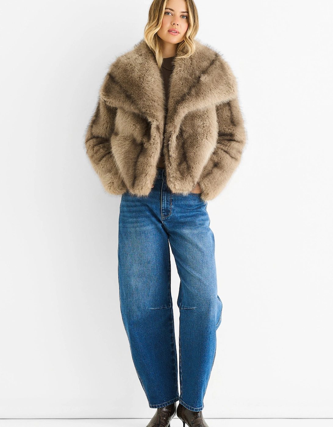 Camel Ombre Lapel Faux Fur Jacket