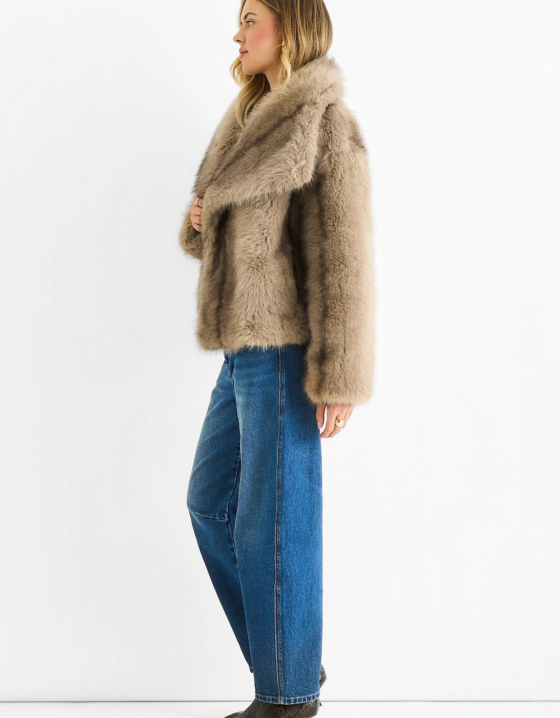 Camel Ombre Lapel Faux Fur Jacket