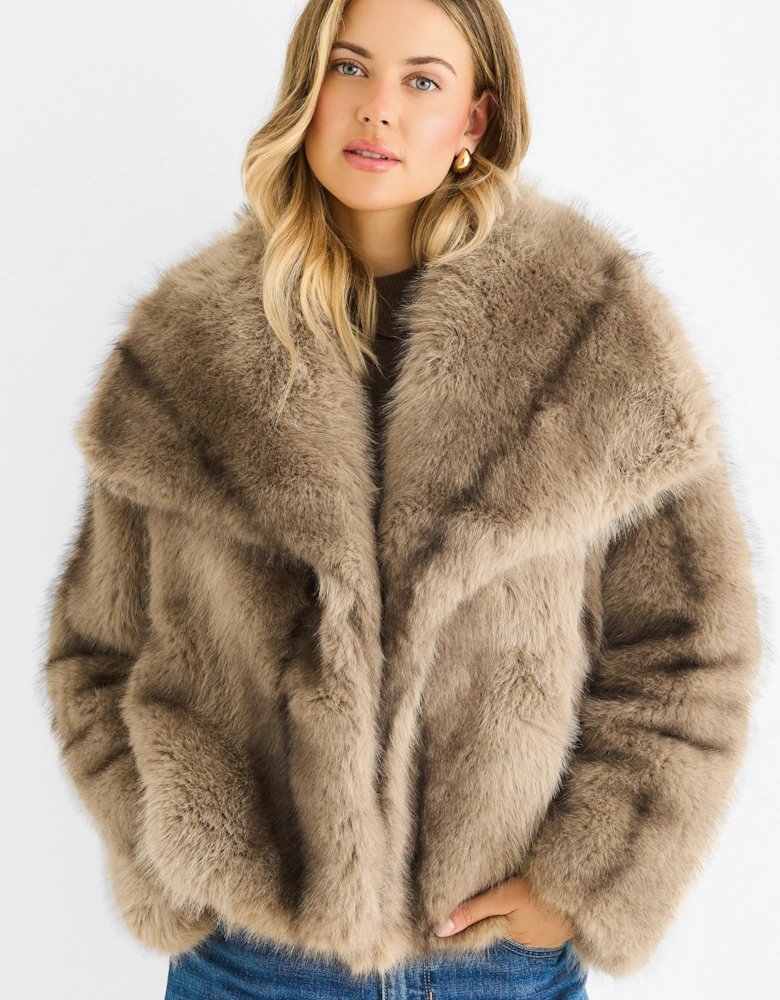 Camel Ombre Lapel Faux Fur Jacket