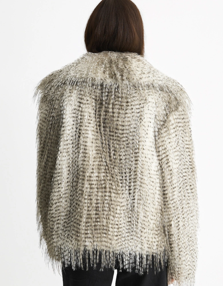 Brown Snow Leopard Faux Fur Short Jacket