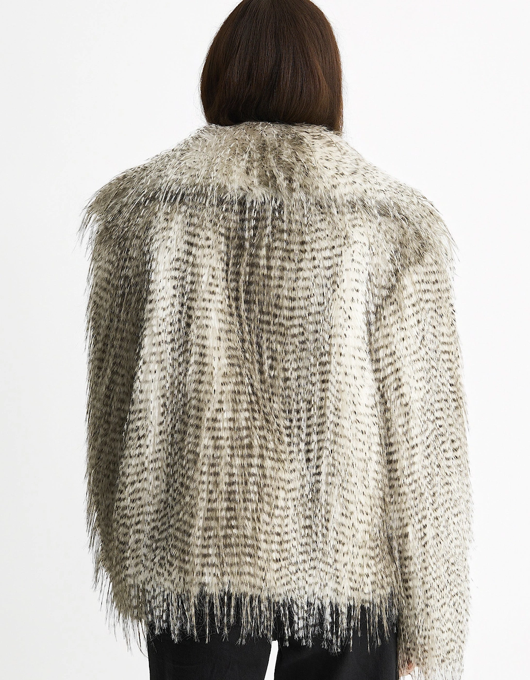 Brown Snow Leopard Faux Fur Short Jacket