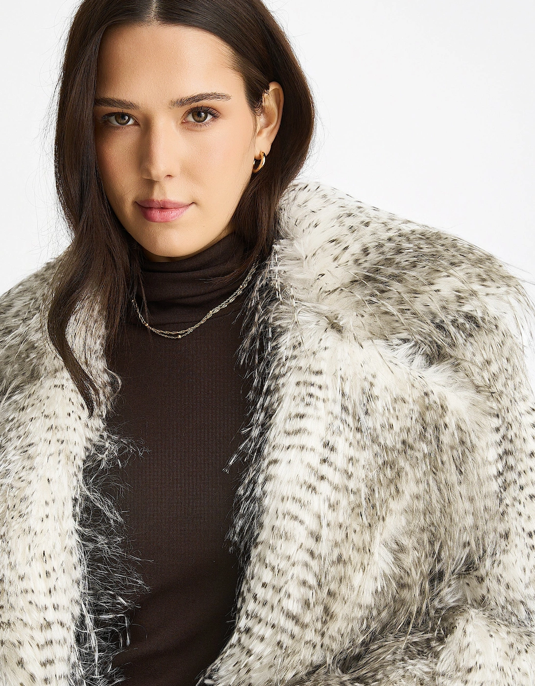 Brown Snow Leopard Faux Fur Short Jacket
