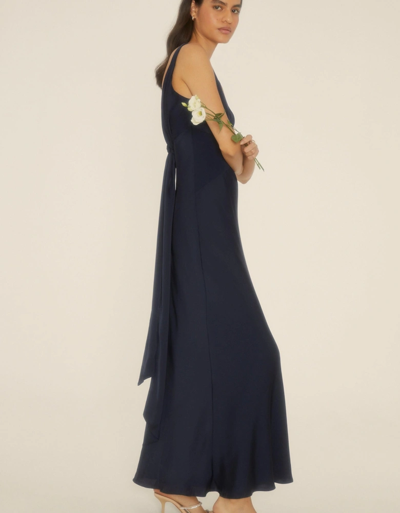 Contrast Satin Bow Back Bridesmaid Maxi Dress