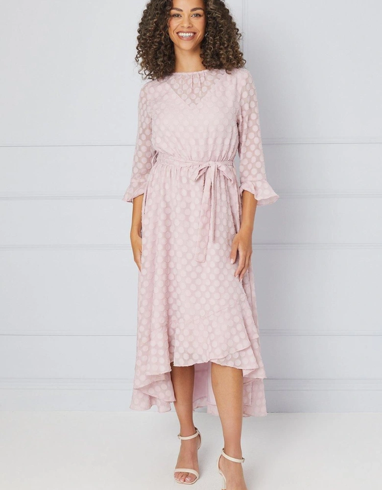 Spot Ruffle Sleeve Midaxi Dress