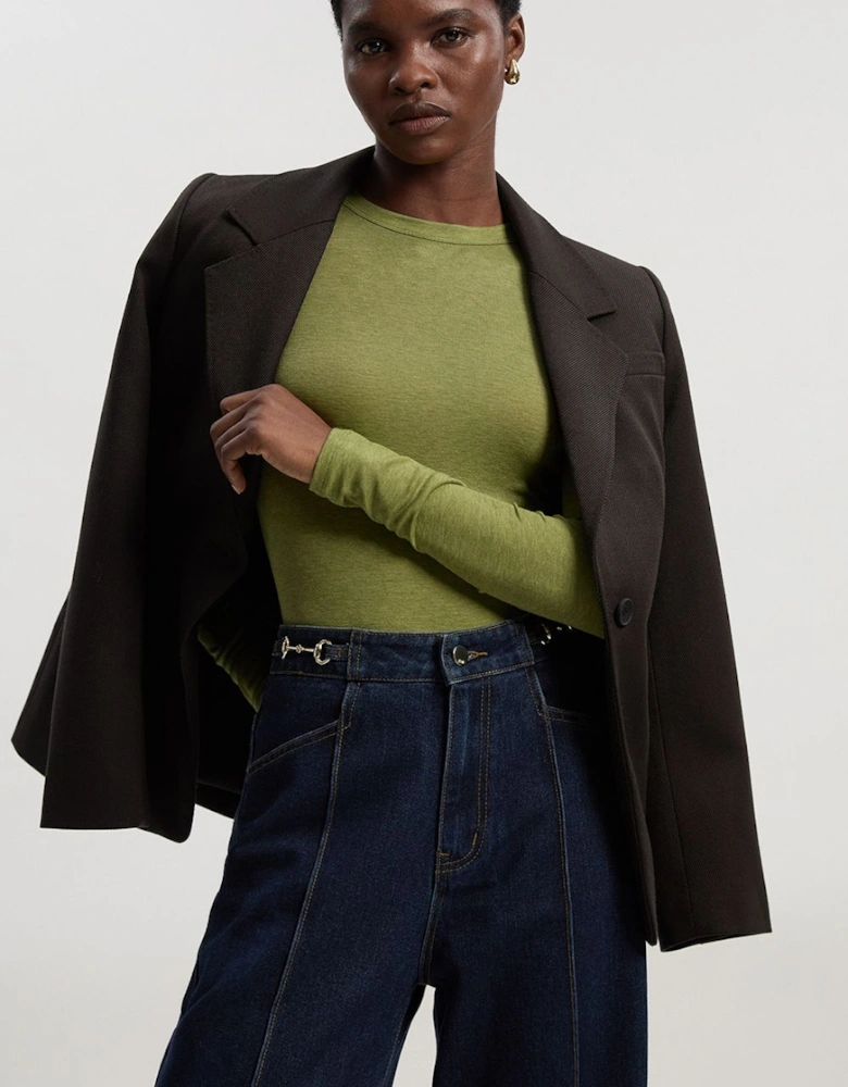 Wool Blend Crew Neck Long Sleeve Top