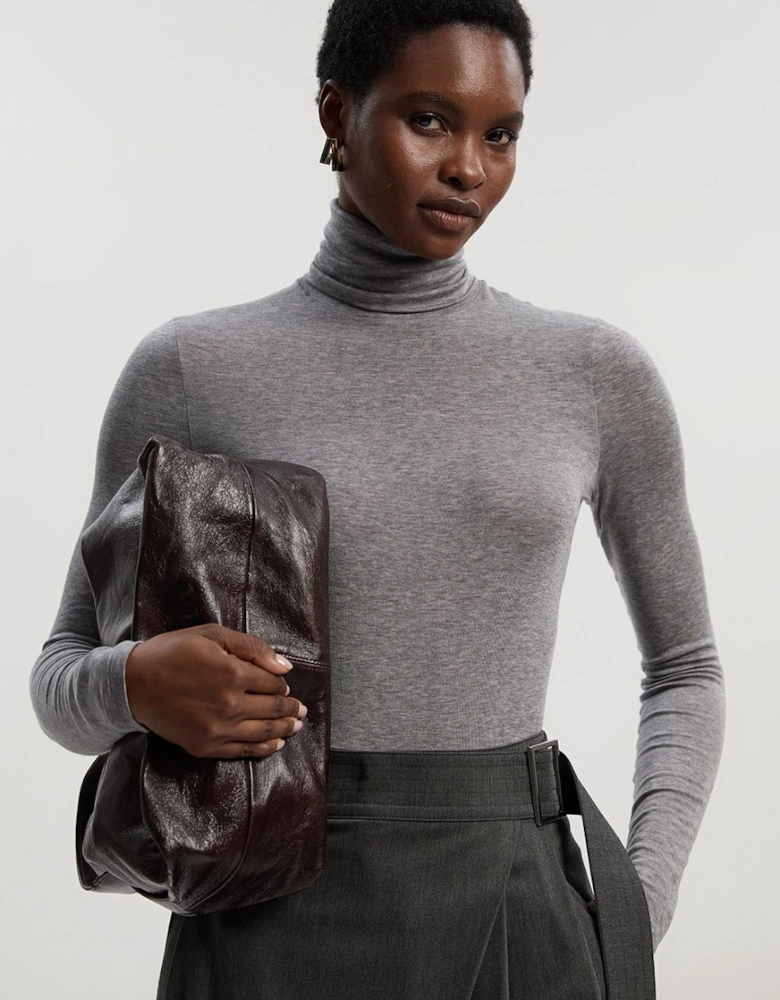 Wool Blend High Neck Long Sleeve Bodysuit