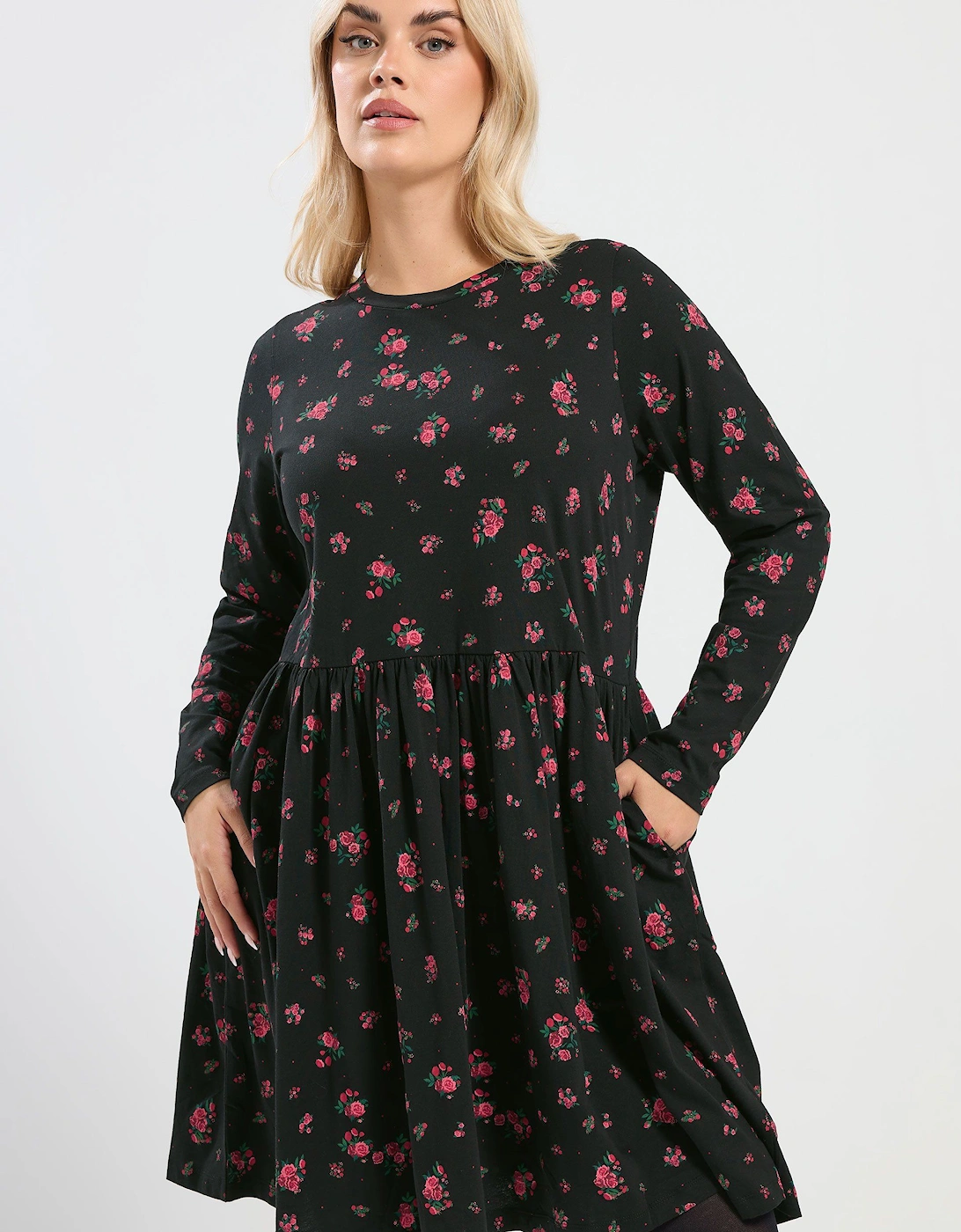 Rose Print Peplum Mini Dress, 2 of 1