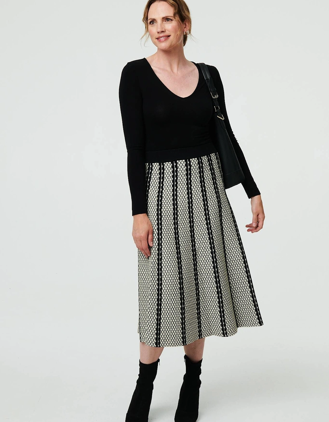 Geo Print A-Line Pleated Midi Skirt, 2 of 1