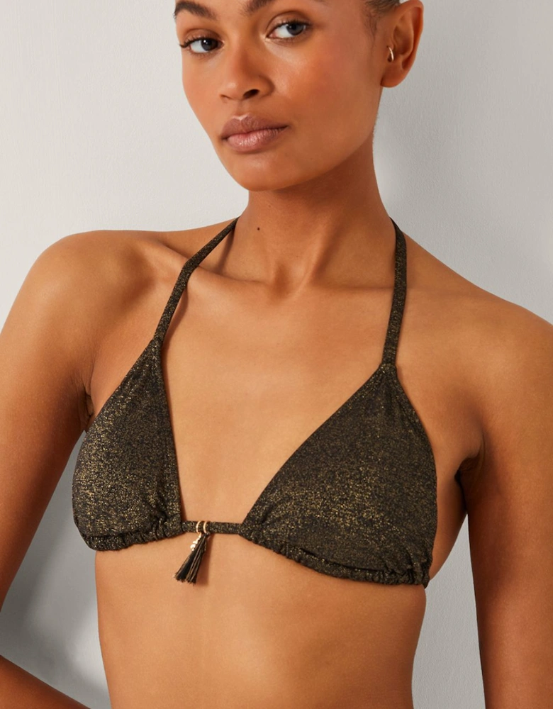 Mia Glitter Triangle Bikini Top Black