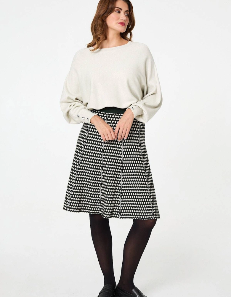 Geo Print High Waist Knee Length Skirt