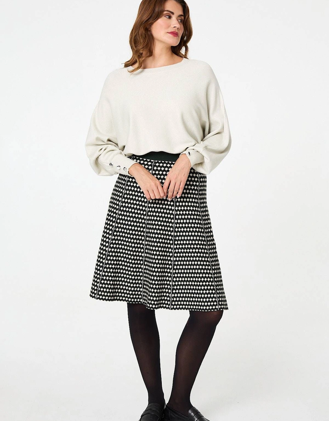 Geo Print High Waist Knee Length Skirt, 2 of 1