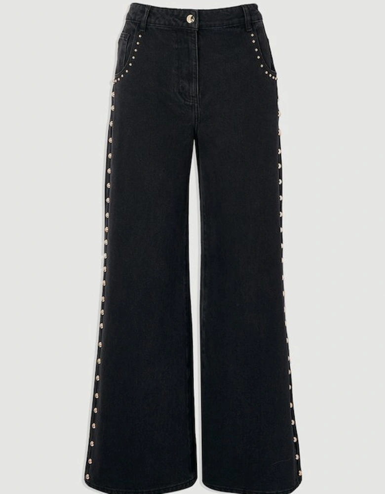 Denim Studded Wide Leg Trouser