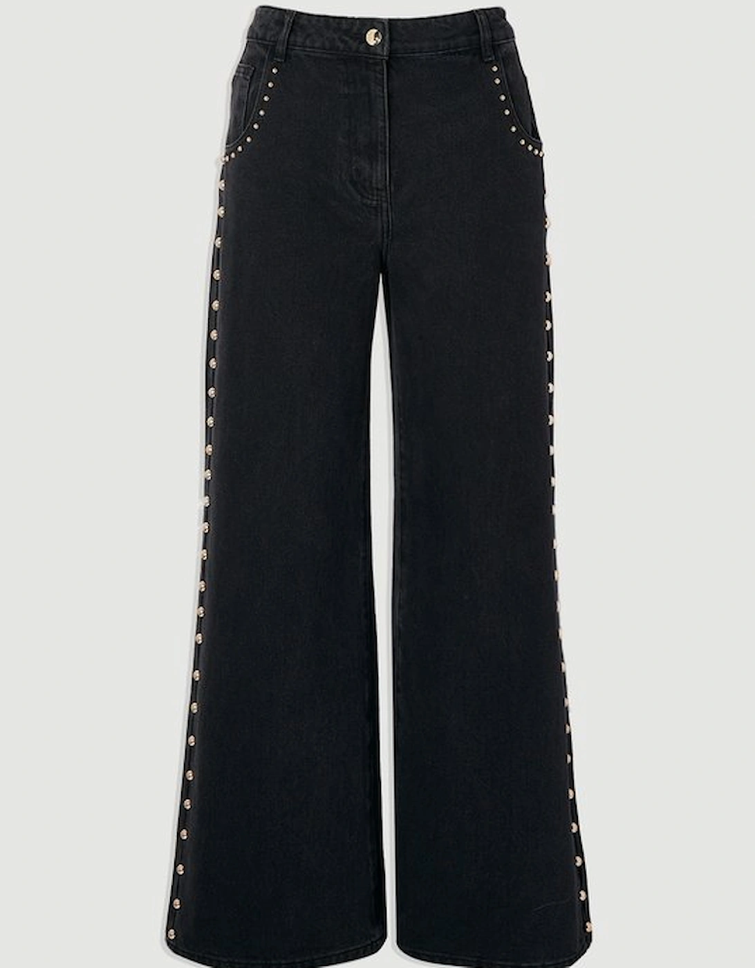 Denim Studded Wide Leg Trouser