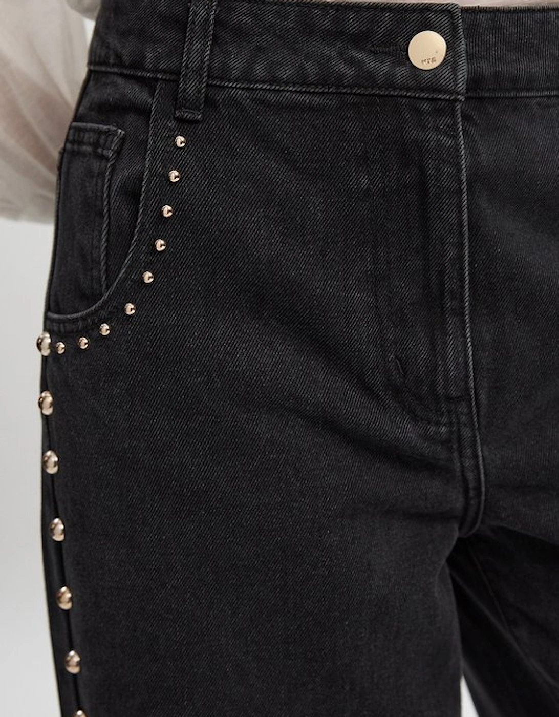 Denim Studded Wide Leg Trouser