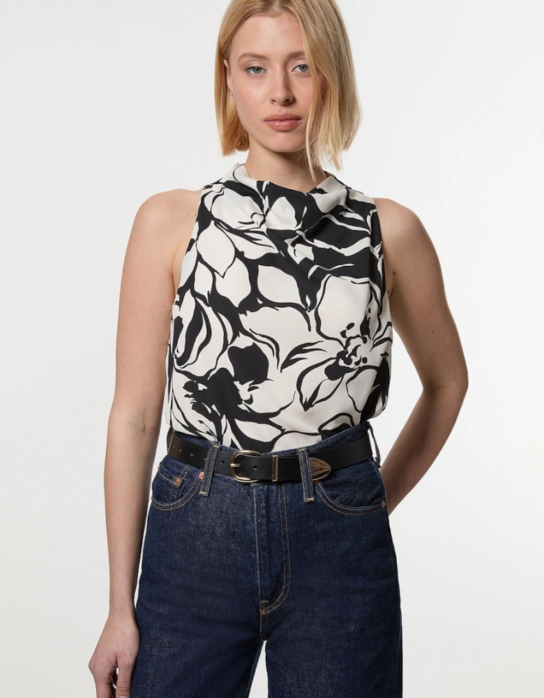 Tall Halter Neck Woven Top With Cowl Neck Detail