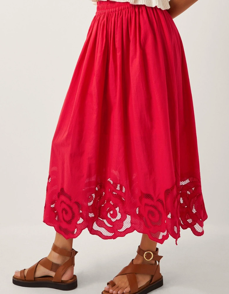 Grace Cutwork Midi Skirt  Red