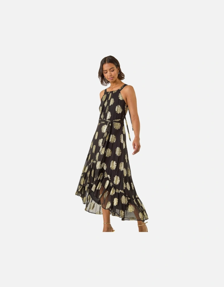 Floral Shimmer Halter Neck Dress
